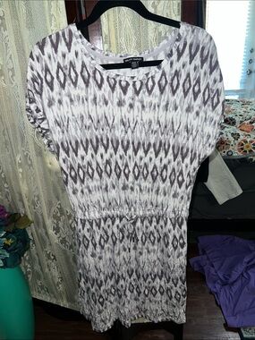 Hilary Radley Gray & White Printed Midi Dress
